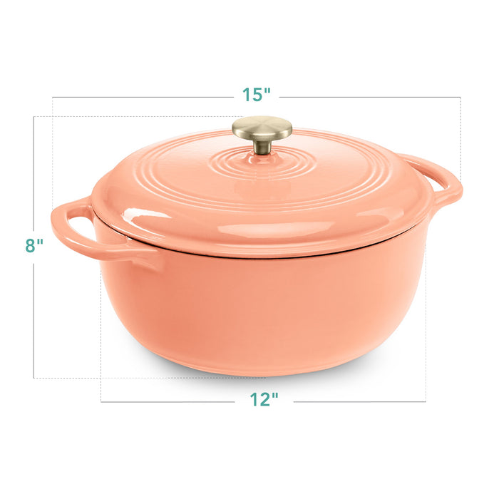 Cast-Iron Dutch Oven Kitchen Cookware w/ Enamel, Handles - 7.5qt