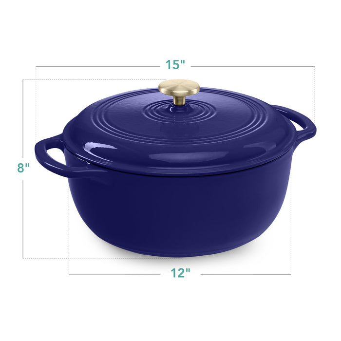 Cast-Iron Dutch Oven Kitchen Cookware w/ Enamel, Handles - 7.5qt