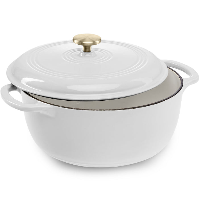 Cast-Iron Dutch Oven Kitchen Cookware w/ Enamel, Handles - 7.5qt