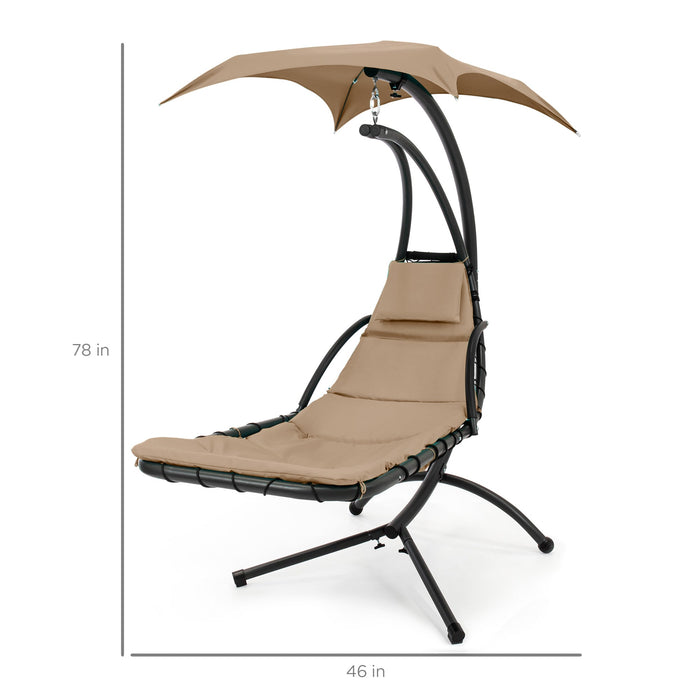 Hanging Curved Chaise Lounge Chair w/ Built-In Pillow, Removable Canopy