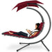 Hanging Curved Chaise Lounge Chair w/ Built-In Pillow, Removable Canopy