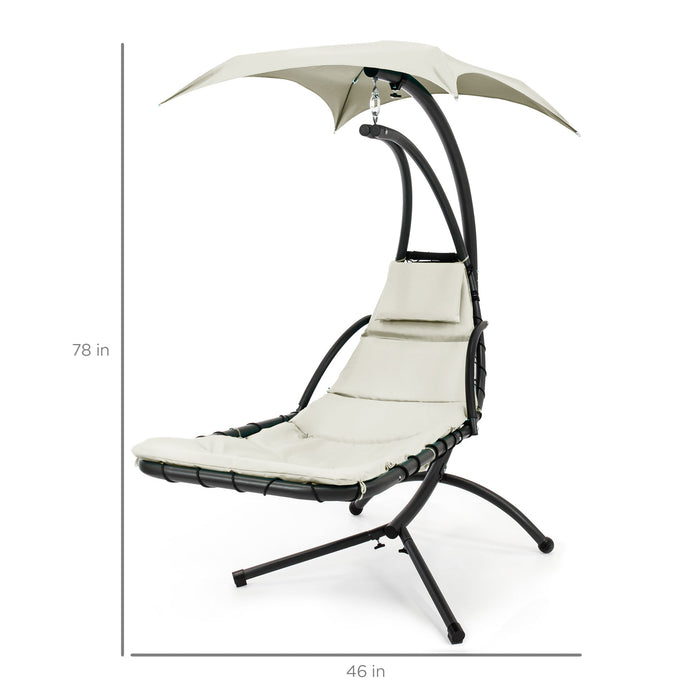 Hanging Curved Chaise Lounge Chair w/ Built-In Pillow, Removable Canopy