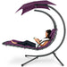 Hanging Curved Chaise Lounge Chair w/ Built-In Pillow, Removable Canopy