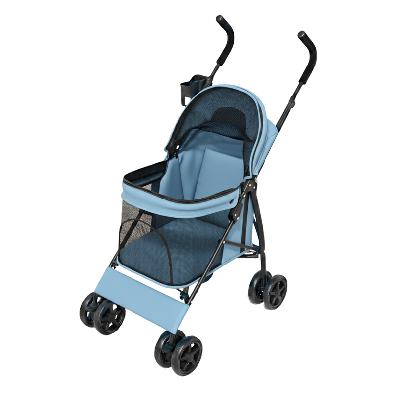 Small/Medium Pet Stroller with 4 Wheels, Sun Cover, Rear Pocket