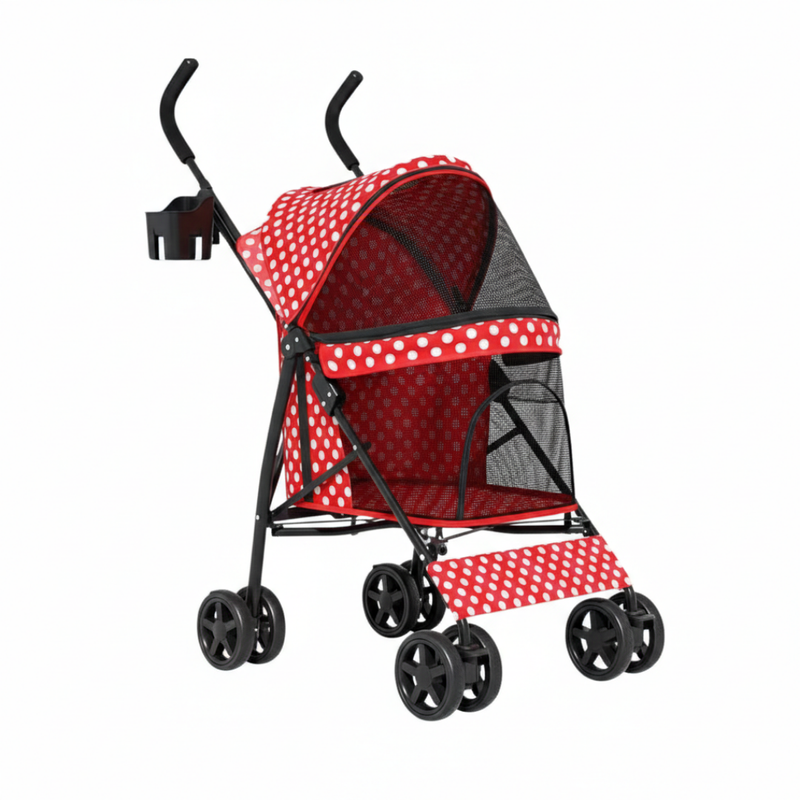Small/Medium Pet Stroller with 4 Wheels, Sun Cover, Rear Pocket
