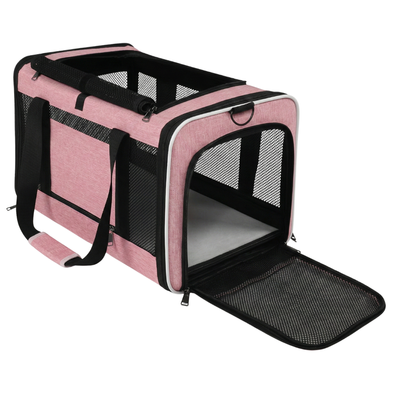 Soft Pet Carrier with Top & Side Entry, Mesh Panels, Foldable