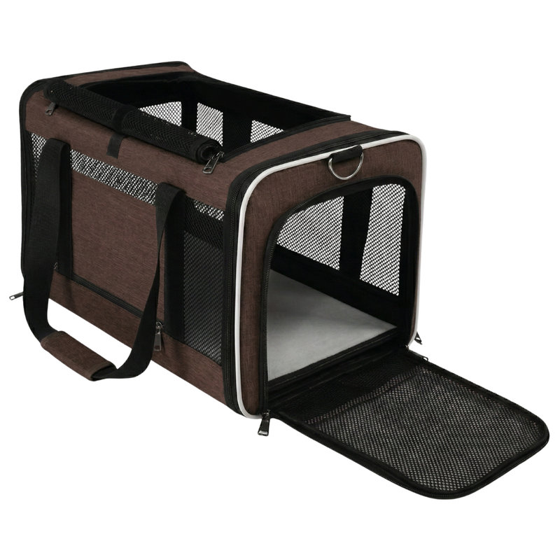 Soft Pet Carrier with Top & Side Entry, Mesh Panels, Foldable