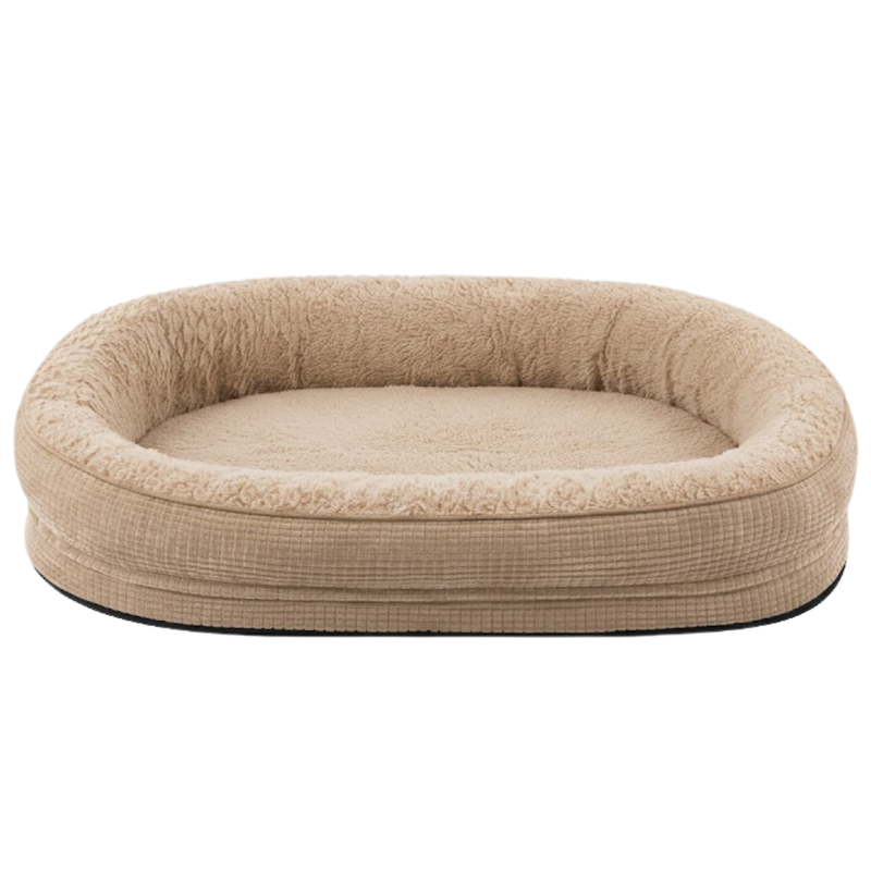 Pet Bed with Raised Bolster Edges and Zippered Removable Cover