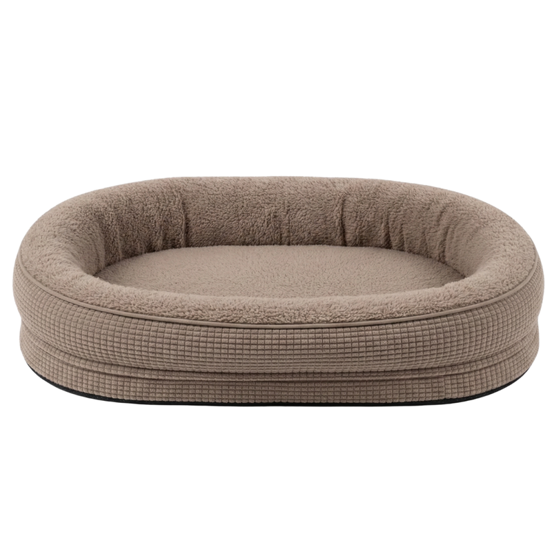 Pet Bed with Raised Bolster Edges and Zippered Removable Cover