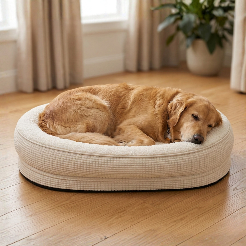 Pet Bed with Raised Bolster Edges and Zippered Removable Cover