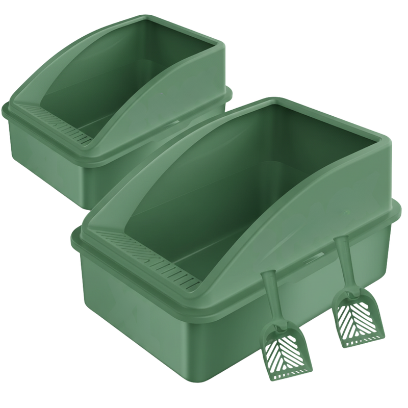Stainless Steel Cat Litter Box Set With High Walls And Scoop, 2 Pack