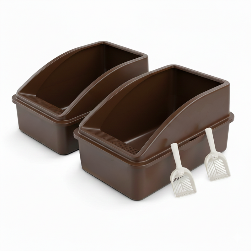 Stainless Steel Cat Litter Box Set With High Walls And Scoop, 2 Pack