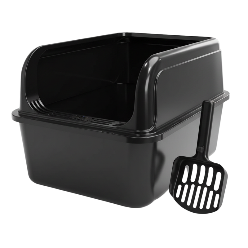 Cat Litter Box with High-Sided Walls, Stainless Steel Pan, and Scoop