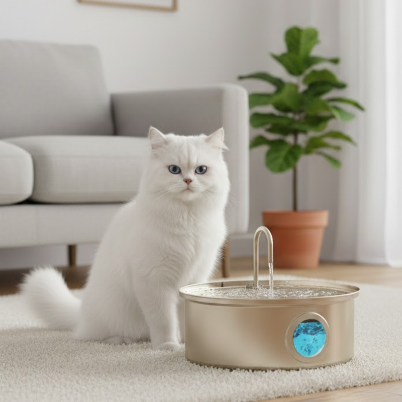 Stainless Steel Pet Water Fountain with Visual Level, 7L Capacity