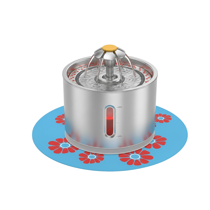 Stainless Steel Water Fountain 2.4L for Cats & Dogs with LED Light