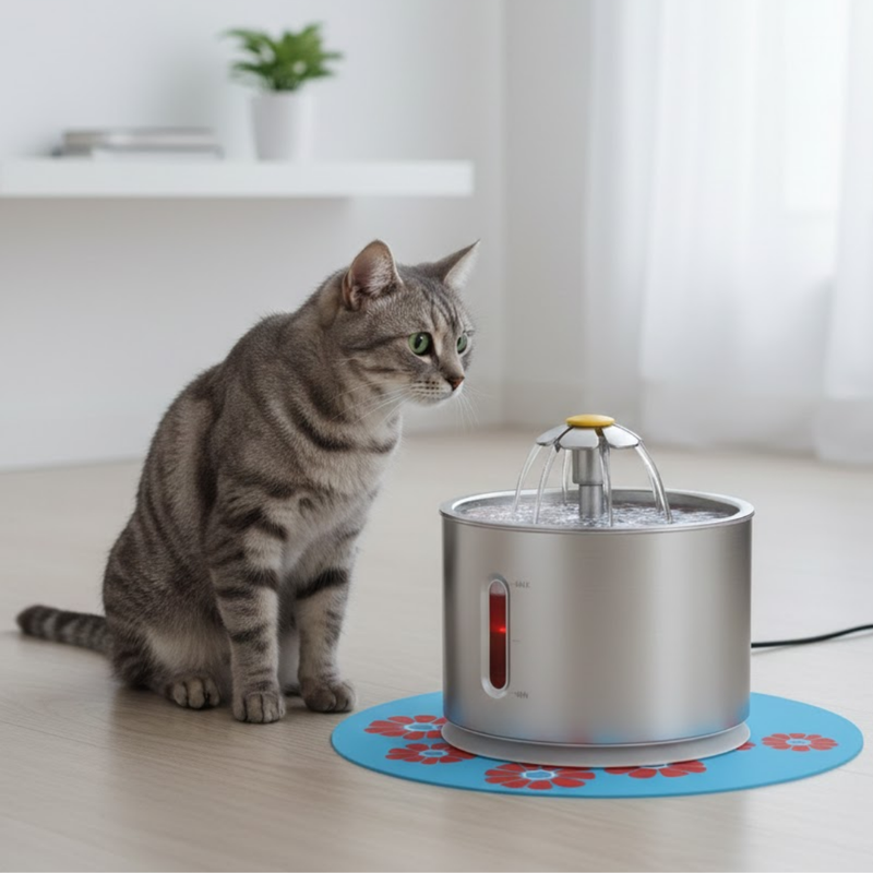 Stainless Steel Water Fountain 2.4L for Cats & Dogs with LED Light