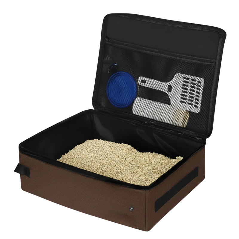 Cat Travel Litter Box with Zip Lid, Liners, Scoop and Bowl Set