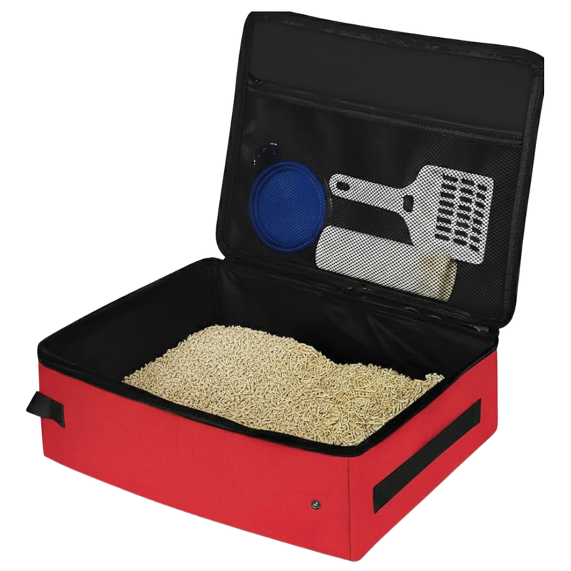 Cat Travel Litter Box with Zip Lid, Liners, Scoop and Bowl Set