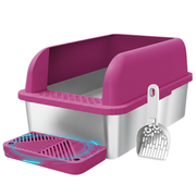 XL Cat Litter Box with Stainless Steel Pan, High Sides, Scoop