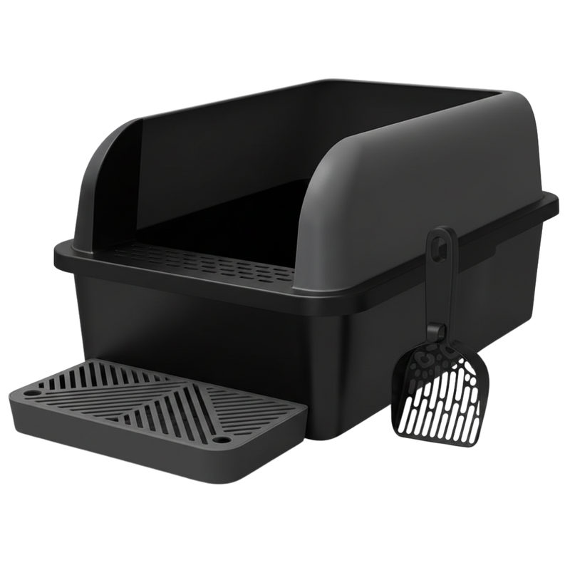 XL Cat Litter Box with Stainless Steel Pan, High Sides, Scoop