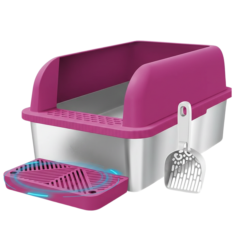 XL Cat Litter Box with Stainless Steel Pan, High Sides, Scoop