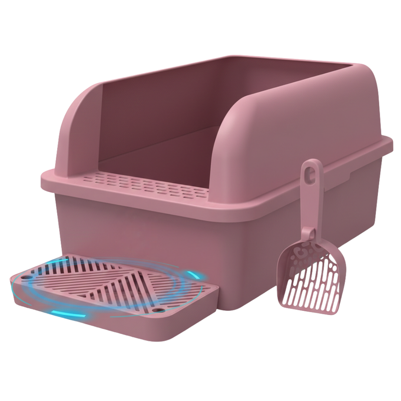 XL Cat Litter Box with Stainless Steel Pan, High Sides, Scoop