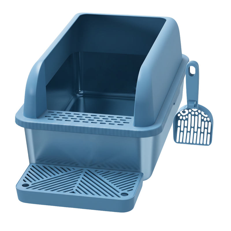 XL Cat Litter Box with Stainless Steel Pan, High Sides, Scoop