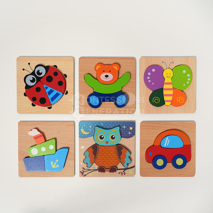 Wooden Animal Puzzle Set for Kids with Illustrated Designs