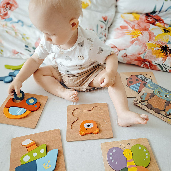 Wooden Animal Puzzle Set for Kids with Illustrated Designs