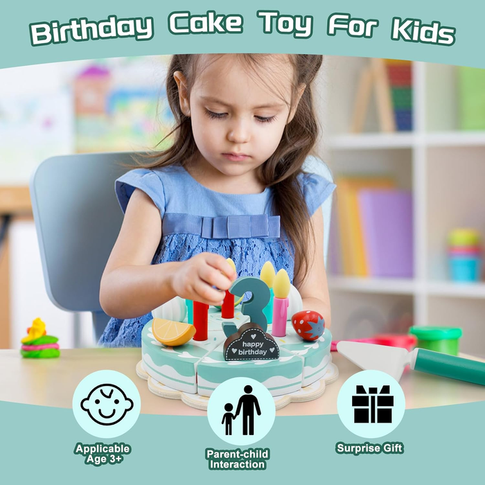 Educational wooden kitchen set, fun cake accessories