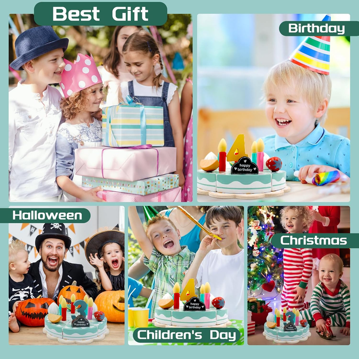 Educational wooden kitchen set, fun cake accessories