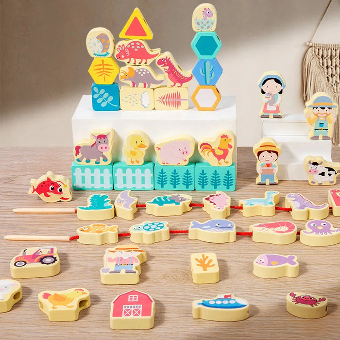 Colorful Bead Stacking Game, Engaging Threading Activity