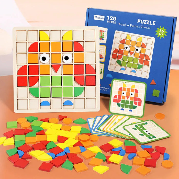 Natural Wood Pattern Puzzle, Engaging Educational Toy
