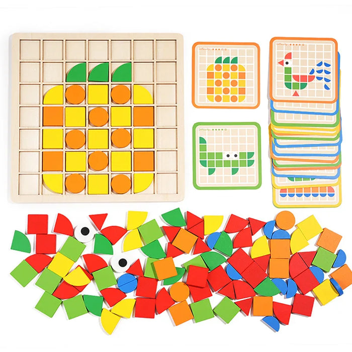 Natural Wood Pattern Puzzle, Engaging Educational Toy