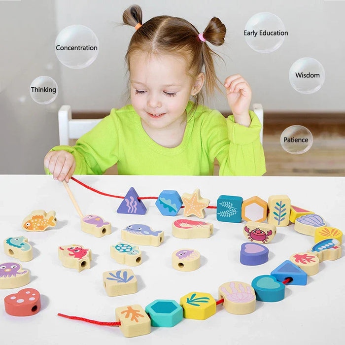 Colorful Bead Stacking Game, Engaging Threading Activity