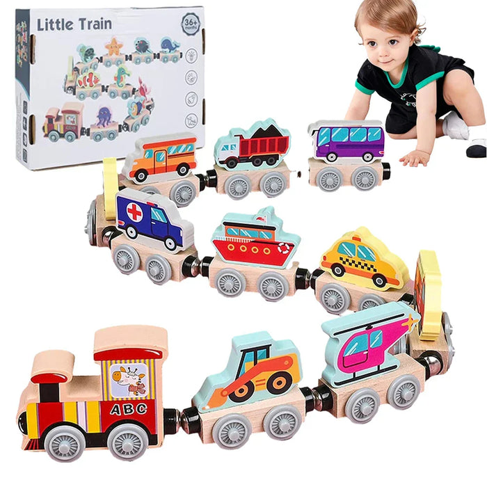 Colorful Wooden Train Set, Shape Learning