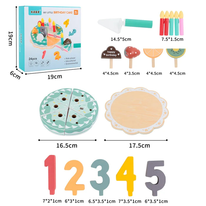 Educational wooden kitchen set, fun cake accessories