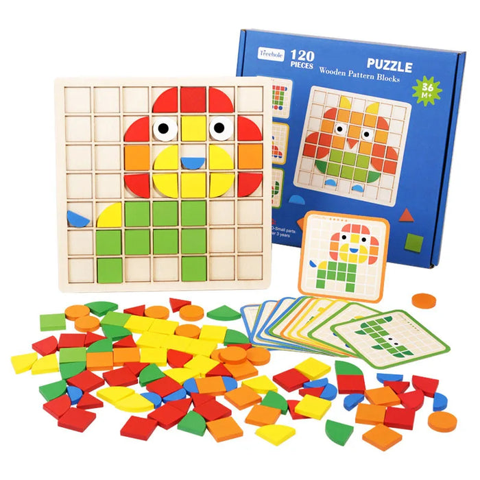 Natural Wood Pattern Puzzle, Engaging Educational Toy