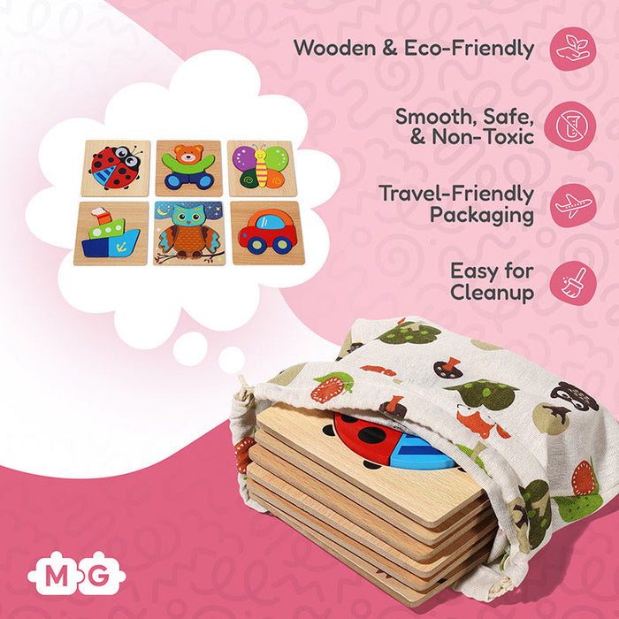 Wooden Animal Puzzle Set for Kids with Illustrated Designs