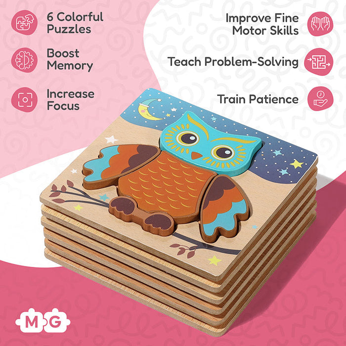 Wooden Animal Puzzle Set for Kids with Illustrated Designs