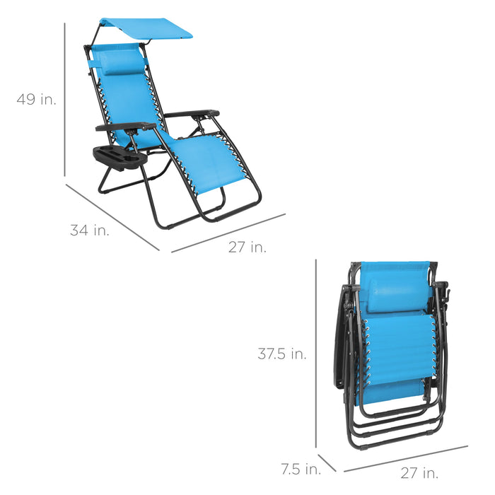 Chaise longue de patio inclinable pliable à gravité zéro avec auvent et plateau latéral