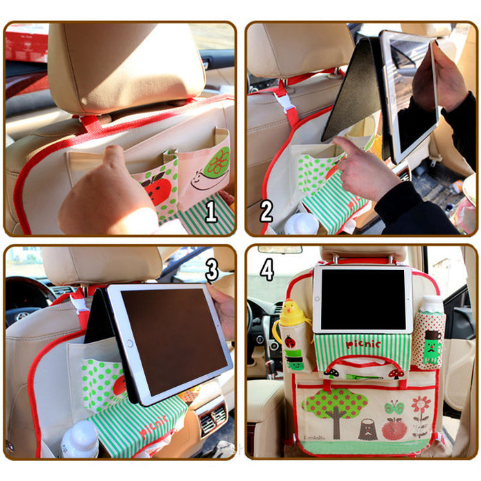 Children's Car Organizer with Tablet and Bottle Holder, Practical Design