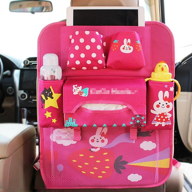 Children's Car Organizer with Tablet and Bottle Holder, Practical Design