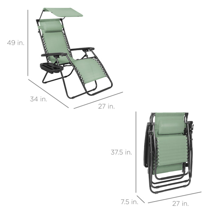 Chaise longue de patio inclinable pliable à gravité zéro avec auvent et plateau latéral