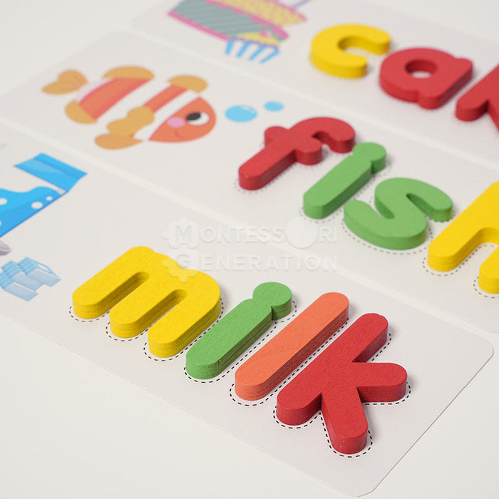 Wooden Letter Matching Toy for Kids with Colorful Cards