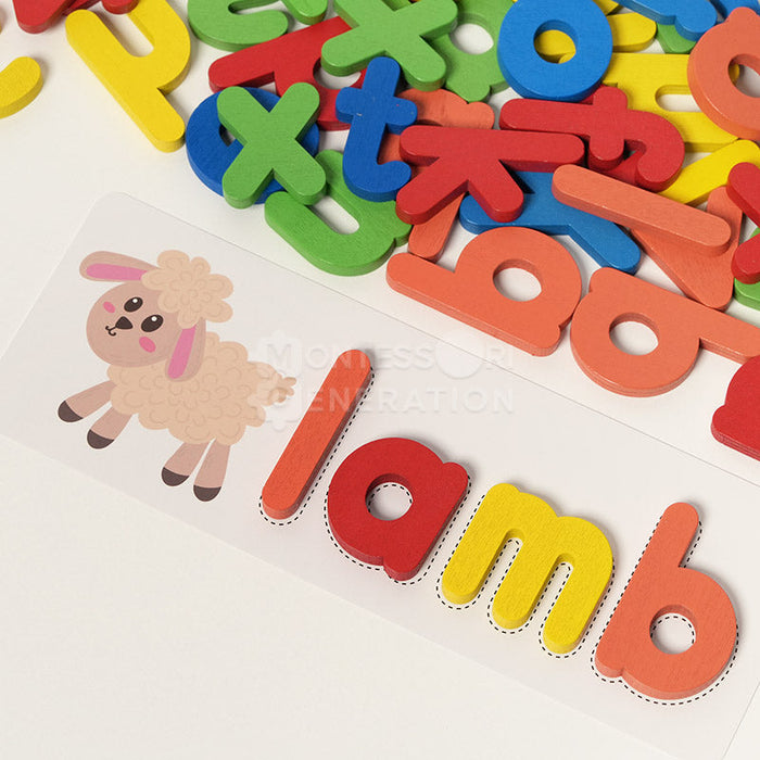 Wooden Letter Matching Toy for Kids with Colorful Cards