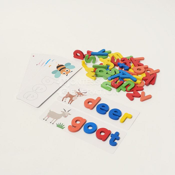 Wooden Letter Matching Toy for Kids with Colorful Cards