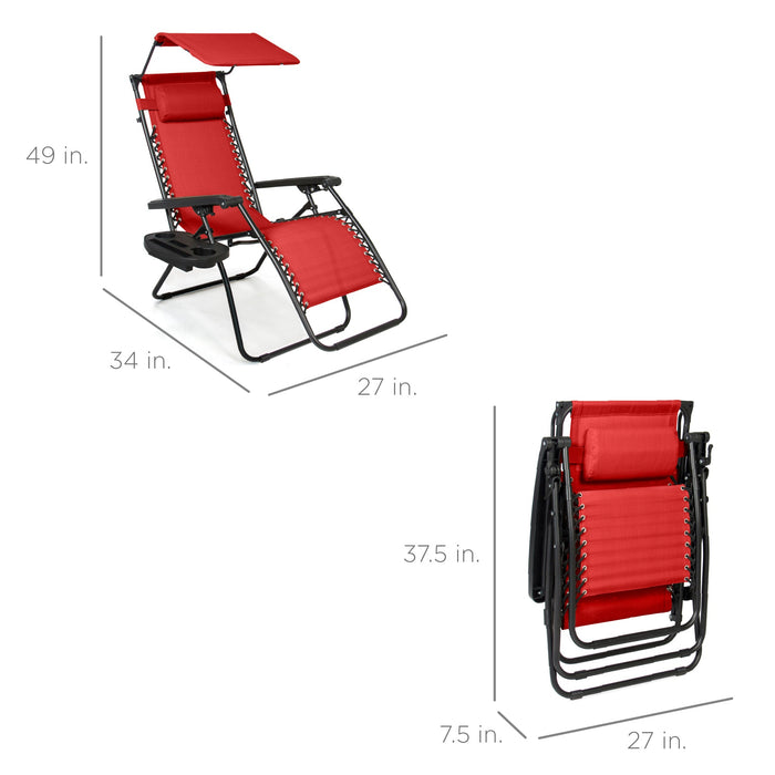 Chaise longue de patio inclinable pliable à gravité zéro avec auvent et plateau latéral